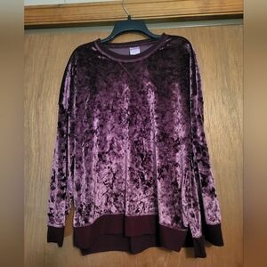 Secret Treasures Crushed Velvet Velour Long Sleeve Pajama Top in Purple L Large
